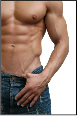 Produktbild von Wallario Wandbild Halbnackter Mann mit Jeans, Größe: 61 x 91,50 cm, Poster mit schwarzem Aluminiumrahmen