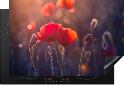 Produktbild von KitchenYeah© Herdabdeckplatte Blumen - Mohn - Rot , 76x51cm, Küche Deko, Glaskeramikkochfeld Herdabdeckung, Abdeckplatte fùr Kochfeld
