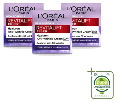 Immagine prodotto di 3 confezioni di crema viso anti-rughe L'Oréal Paris Revitalift Filler, 50 ml per confezione - confezione grande - 3 pezzi