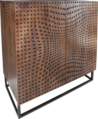 Obrázek produktu pro Masivní vysoká deska ILLUSION 120cm mangové dřevo retro design tečkovaný vzor příborník příborník příborník