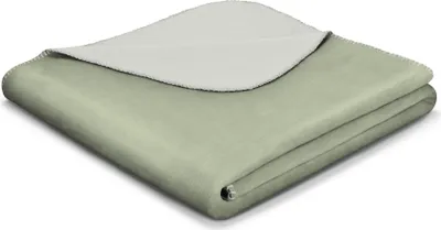 A folded blanket with two different colored sides.