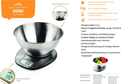 Immagine prodotto di ETA Eta Dori Bilancia elettronica da cucina da banco in acciaio inox