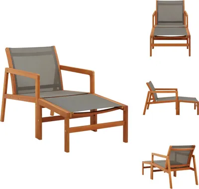 Immagine prodotto di vidaXL Sedia da giardino con poggiapiedi grigio eucalipto in legno massiccio textilene - Sedie da giardino