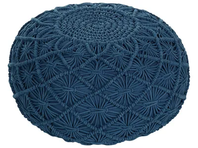 Produktbild von BELIANI Pouf Blau Baumwolle ⌀ 50 cm Rund Geflochten Makramee Strickhocker Strickpouf Boho für Wohnzimmer Kinderzimmer Schlafzimmer Deko Haushalt Wohnen