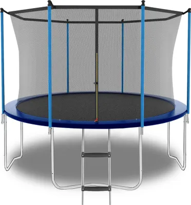 Imagen del producto de Trampolín de 2.44 metros, para uso en exteriores, con red de seguridad, con escalera, capacidad de peso de 181 kg, color azul, 100% poliéster, 243.84 cm, poliéster, 243.84 cm
