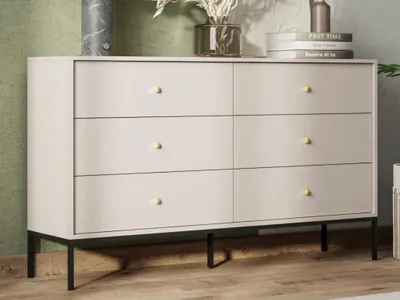 Produktbild von Vente-unique, Kommode BOGDAN, 6 Schubladen, melaminbeschichtete Holzspanplatte, Beige, H91xW154xD39 cm