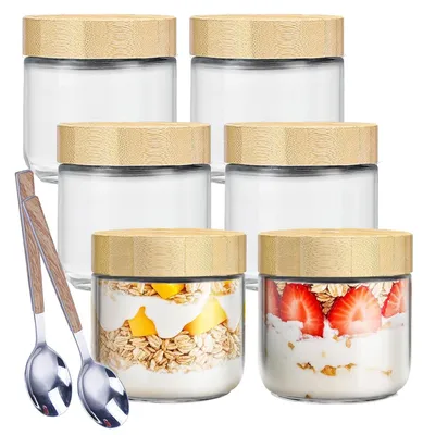 Vorratsgläser 300 ml, 6er-Set mit Bambusdeckel & 2 Löffeln