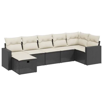 Produktbild von vidaXL 7-tlg. Garten-Sofagarnitur mit Kissen Schwarz Poly Rattan