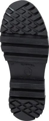 The sole of a black boot.