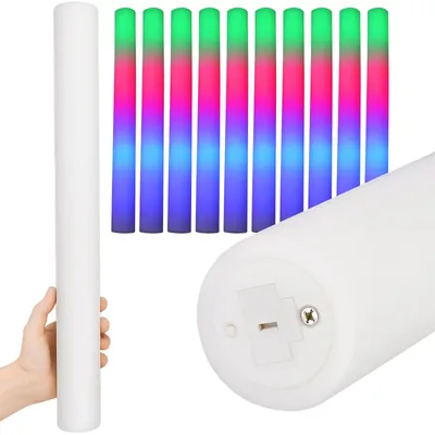 Produktbild von LED Leuchtstäbe Leuchtschwert Schaumstoff Stab 10er Set Party Kinder 47x3,5 cm Batterien inklusive