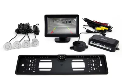 Obrázok produktu pre AMiO Parkovací asistent TFT01 4,3” s kamerou CAM-402 LED v podložke pod ŠPZ, 4-senzorové, strieborné