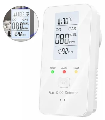 Produktbild von CO Melder 4in1 Gasdetektor Steckdosen Gerät LCD Anzeige Temperatur Feuchtigkeit Alarm 85dB für Wohnung Küche Wohnmobil Hotel