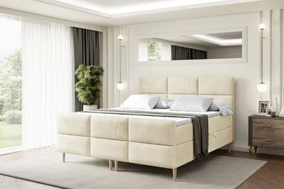 Produktbild von ALTDECOR Boxspringbett mit Holz Füßen, Matratze und Lattenrost, Topper, Fußteil, Polsterbett mit Bettkasten, Bett mit Stauraum H3-Matratze, Doppelbett - OHIO-FD-Z - 120x200 - Beige Casablanca