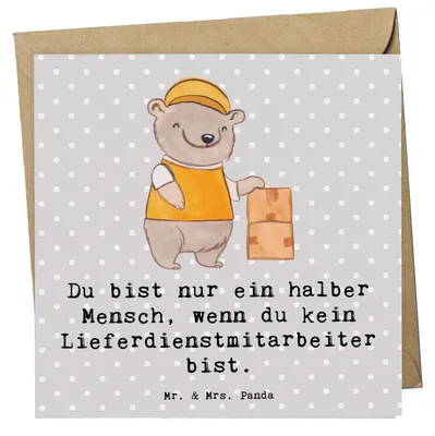 Produktbild von Mr. & Mrs. Panda Glückwunschkarte Lieferdienstmitarbeiter Herz - Grau Pastell - Geschenk, anlasskarte, Klappkarte, Lieferbringdienst, Pizzabäcker, Lustig, doppelkarte