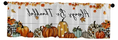 Produktbild von Herbstliche Küchenvorhänge, 144 x 45 cm, Kürbis-Volants für Fenster, Stangentaschen-Vorhänge für Halloween und Thanksgiving