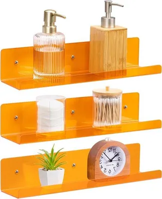 Produktbild von Set aus 3 Retro Regalwänden - Bücherregal oder Wandregal - Orange - Acryl - 38 x 10,2 x 7,6 cm