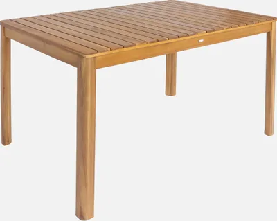 A wooden garden table on a white background.