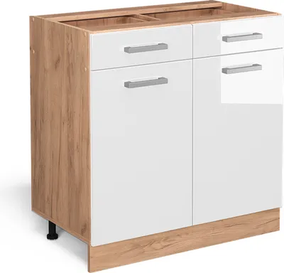 Produktbild von Vicco Küchenunterschrank R-Line, 80 cm ohne Arbeitsplatte, Weiß Hochglanz/Goldkraft Eiche