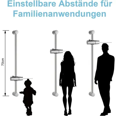 Immagine prodotto di Asta per doccia in acciaio inossidabile, 70 cm, regolabile da 38 a 66 cm, con supporto per doccetta cromato