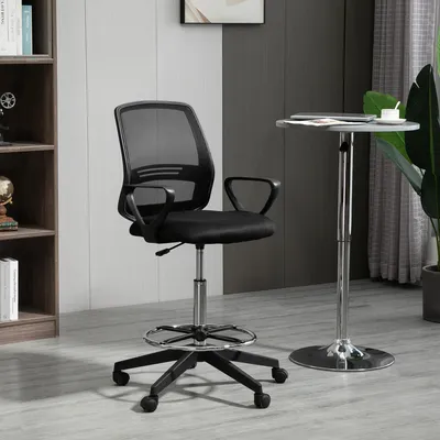 Produktbild von Sweiko Bürostuhl Ergonomischer Schreibtischstuhl mit Armlehnen und Verstellbarer Fußring, Höhenverstellbarer Drehstuhl mit Netzbespannung Schwarz