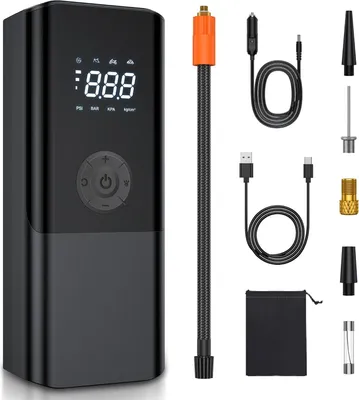 Produktbild von Elektrische Luftpumpe, Luftpumpe Kompressor,Akku Pump Electric, Tragbarer Akku Kompressor mit Digitale LCD-Bildschirm, 3*1500mah, für Auto Fahrrad