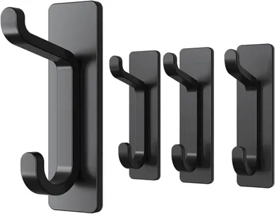 Image de 4 pièces, couleur noire, crochets adhésifs pour mur, porte-serviettes pour la salle de bain, porte-torchons pour la cuisine