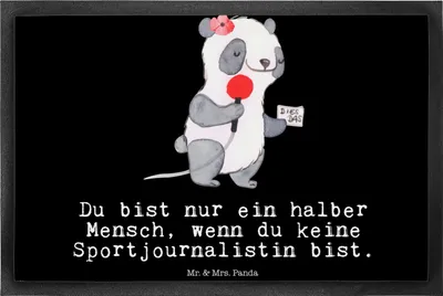 Produktbild von Mr. & Mrs. Panda Bodenvorleger Sportjournalistin Herz 40 x 60 cm - Schwarz - Geschenk, Spruch, Redakteurin, Gummimatte, Schmutzfangteppich, Ausbildung, Eingangsmatte