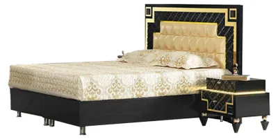 Immagine prodotto di Cameretta nera e oro letto matrimoniale 2x comodini armadio