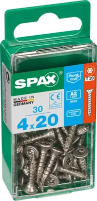 Produktbild von 30 Stück SPAX Senkkopf-Torxschrauben aus Edelstahl, Durchmesser 4 mm x Länge 20 mm
