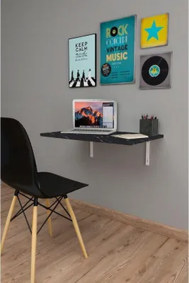 Produktbild von Bino Wandklapptisch MDF 72x45 cm Schwarz Marmor-Optik