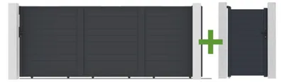 Produktbild von EIGER Schiebetor 4,5 m, 180 cm hoch + EIGER Fußgängertor 180 cm hoch, grau