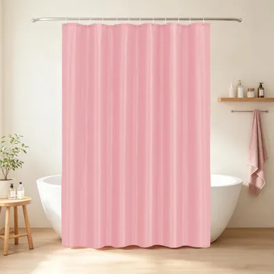 Image de Rideau de douche - Tissu anti-moisissure en polyester - Pour baignoire et douche - 180x200 cm - Rose avec 12 crochets