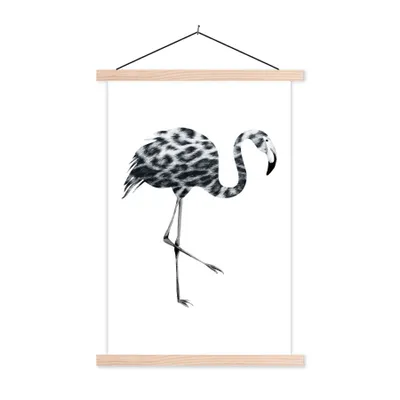 Produktbild von MuchoWow® Textilposter Flamingo - Schwarz und weiß - Pantherdruck 40x60 cm mit holzfarbenen Rahmen - Poster