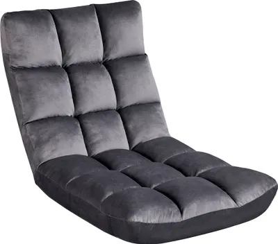Produktbild von Yaheetech Bodenstuhl Grau, Faltbar, mit verstellbarer Rückenlehne, Relaxsessel, Meditationsstuhl, aus Plüsch, Metall, Schaumstoff, Polyester, 90 kg, Maße: B 0.53m H 0.14m T 0.48m, getuftet, für Wohnzimmer, Schlafsaal, Spielzimmer, Heimbüros.
