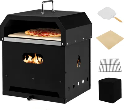 Produktbild von COSTWAY pec na pizzu 4 v 1, vonkajší gril, pec na pizzu na drevo s vodotesným krytom, kameňom na pizzu, lopatou na pizzu a grilovacím stojanom, prenosná záhradná pec na záhradu, kempovanie, párty