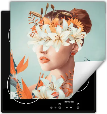 Produktbild von DarHaus Herdabdeckplatte 50x52 cm Anti Rutsch Matte Aufrollbar, Blumen - Frau
