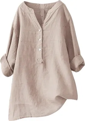 Produktbild von Elegante Damen-Leinenbluse - Sommer Langarm, Große Größen verfügbar, Bügelfrei, Mittelalter-Tunika-Stil