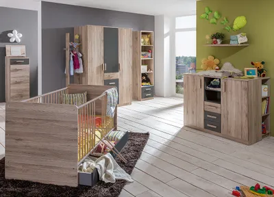 Produktbild von Babyzimmer Komplett-Set in Eiche mit graphit CANTON-43 mit Wickelkommode