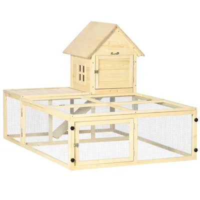 Image de PawHut Clapier en bois enclos pour animaux villa pour lapin 2 niveaux avec aire de course rampe et portes verouillables 151,5 x 106 x 97 cm