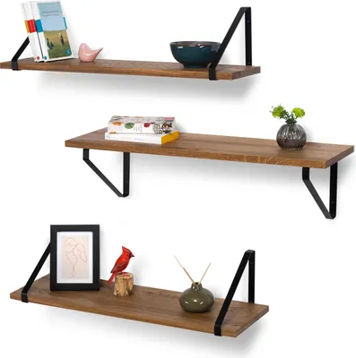 Produktbild von Rikmani Schweberegal Wandregal Eiche Massiv RAY Dunkel (schwarz/25 cm) 110 cm