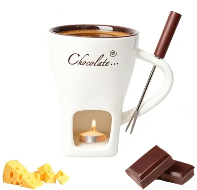 Chocoladefonduebecher 200 ml Keramik mit Gabeln