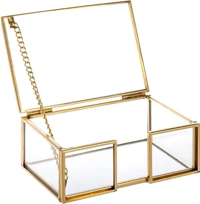 Obrázek produktu pro Krabička na vizitky z průhledného skla zlaté barvy s víčkem, na vizitky, 10,5 x 7,5 x 4,5 cm