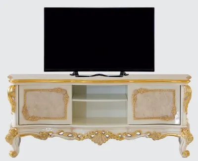 Produktbild von Casa Padrino Luxus Barock TV Schrank Beige / Weiß / Gold - Prunkvolles Wohnzimmer Sideboard mit 2 Türen - Barock Wohnzimmer Möbel