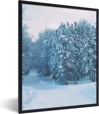 Produktbild von MuchoWow® Gerahmtes Poster Wald - Schnee - Winter 60x80 cm - Poster mit Schwarzem Bilderrahmen Wandposter Rahmen Foto Bilder - Premium - Wanddeko Wohnzimmer