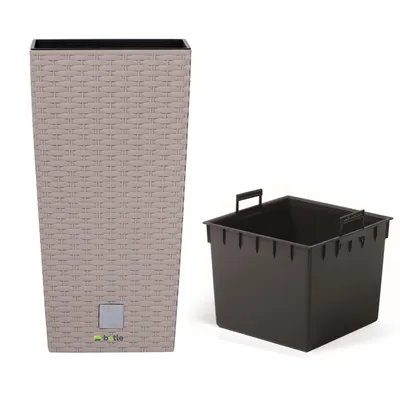 Produktbild von Blumenkübel 16,3 L Rattan-Optik Mocca Hellbraun Pflanzkübel h. 42 cm mit Innenkasten 8 L quadratisch Übertopf aus Kunststoff