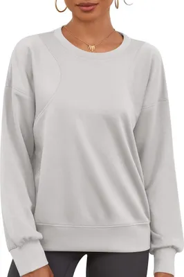 Produktbild von Damen Sweatshirt Oversize Kurz Pullover Locker Langarm Beige Grau Gr. M
