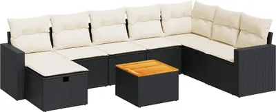 Image de vidaXL Ensemble de salon de jardin 9 pièces avec coussins noir poly rotin