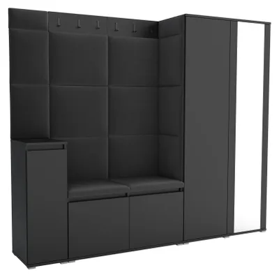 Produktbild von Garderobe LUTON 8 BLACK 16 - Farbe:Schwarz, moderne Garderobe 40x220x186cm, funktionelle Lösung für den Flur, Garderobe, Möbel für den Flur,