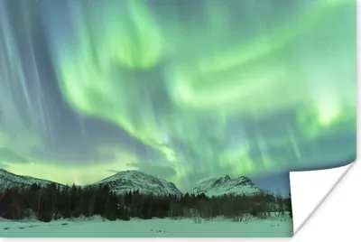 Produktbild von MuchoWow® Poster Nordlichter - Schnee - Berg - Norwegen 30x20 cm - Plakate - Print