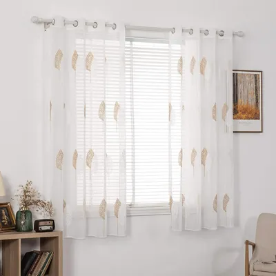 Transparente Gardinen mit Blattmuster, bestickt, 2er-Set, 175x140 cm
